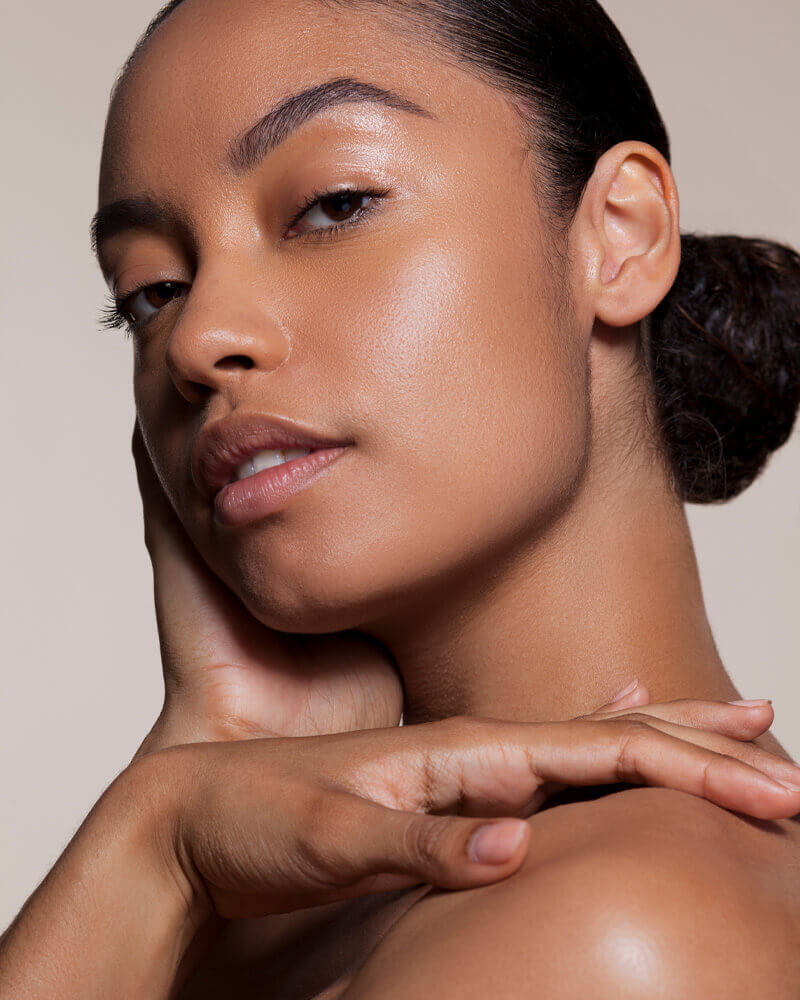 Up close of a young woman's face