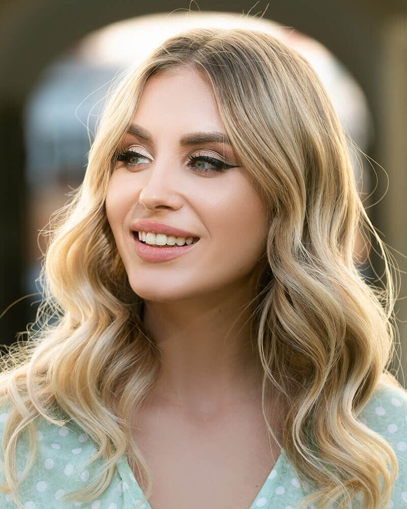 Blonde woman with wavy hair